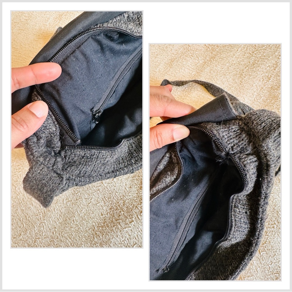 Vintage Y2K Charcoal Gray Cozy Wool Knit Purse Crossbody Bag with Front Flap - Picture 7 of 7